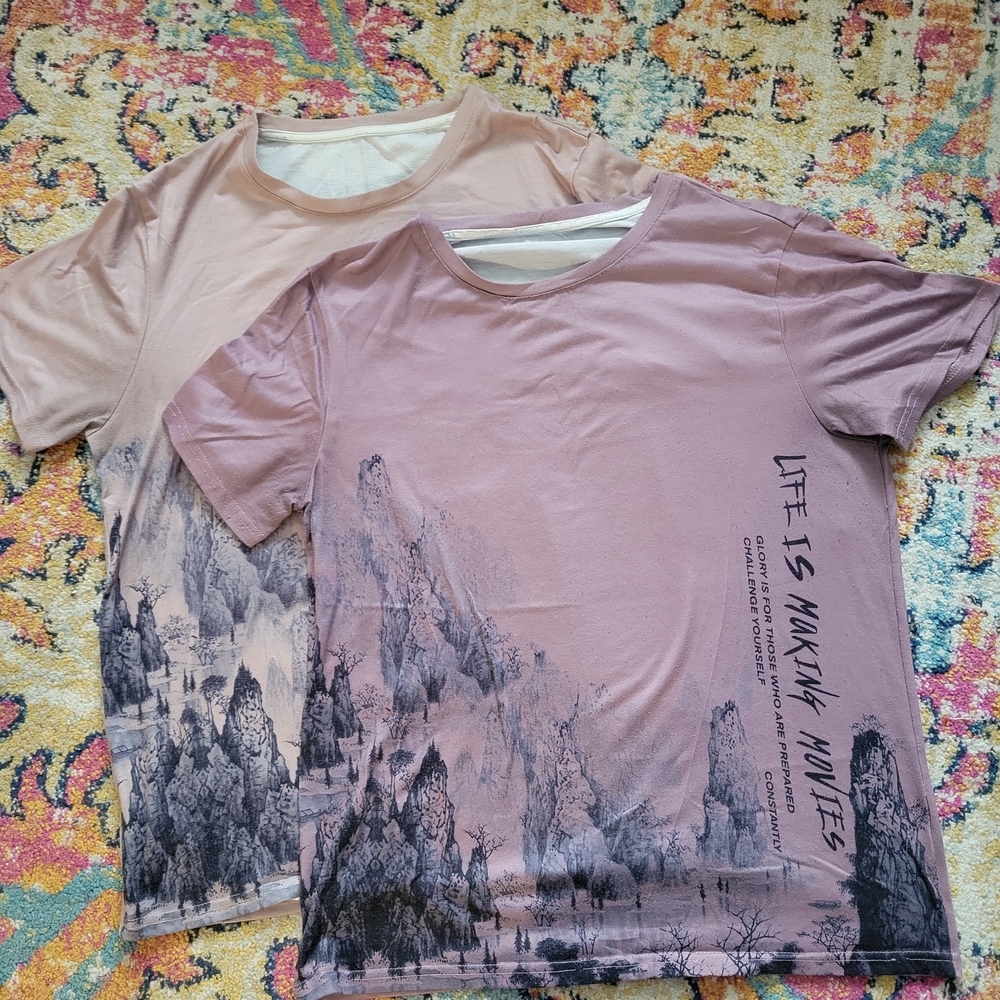 SHEIN Pink and Beige Graphic Tees